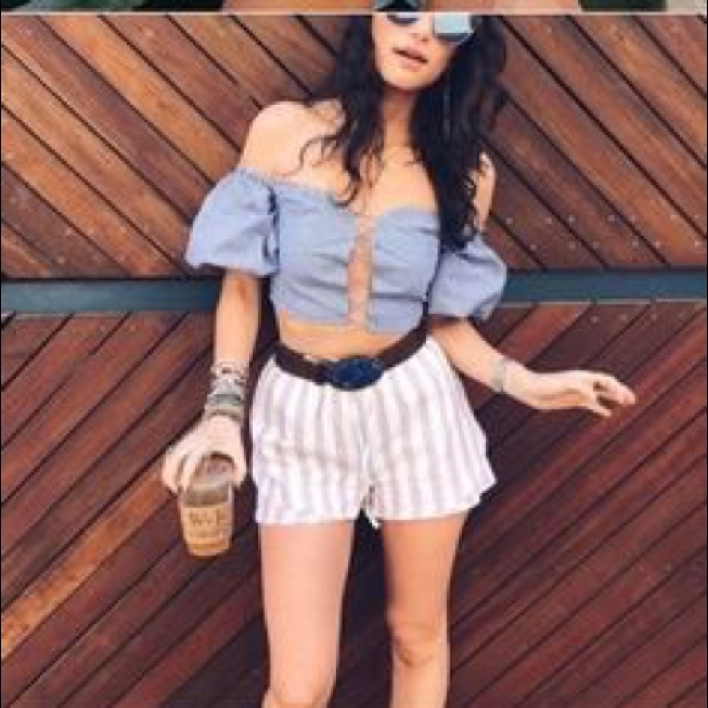 Navy and blue gingham crop top